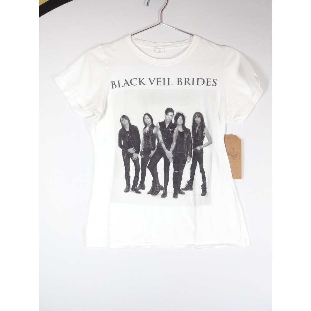 Startee Black Veil Brides T-Shirt Womens Medium White Graphic Band Emo Rock Tee
